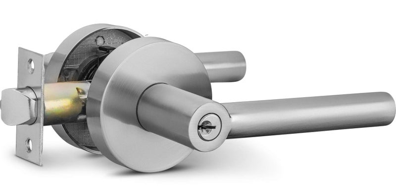 Berlin Modisch Entry Lever Door Handle Lock and Key Sleek Round Locking Lever Set [for Front Door or Office] Reversible for Right & Left Sided Doors Heavy Duty – Satin Nickel Finish - Image 4