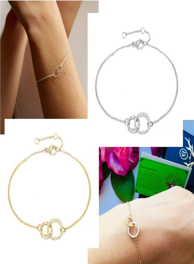 Zealmer Dainty Stainless Steel Hammered Double Circles Sisters Bracelets for 2, 16K Gold Plated - Image 3