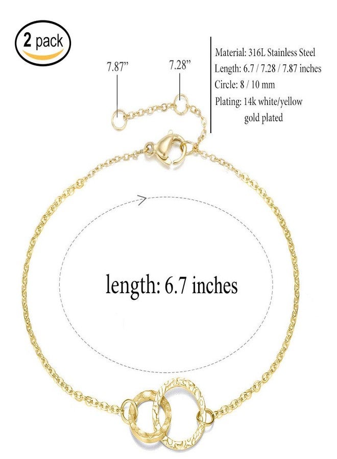 Zealmer Dainty Stainless Steel Hammered Double Circles Sisters Bracelets for 2, 16K Gold Plated - Image 4