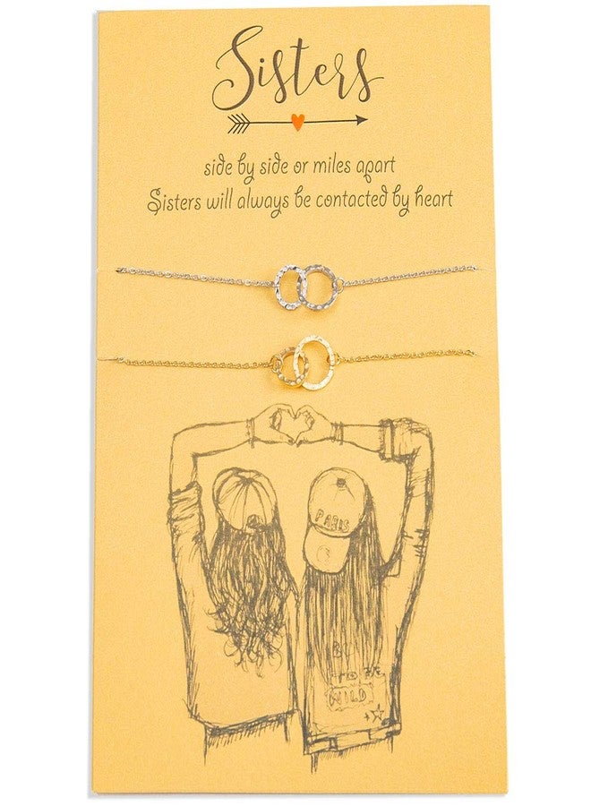 Zealmer Dainty Stainless Steel Hammered Double Circles Sisters Bracelets for 2, 16K Gold Plated - Image 1