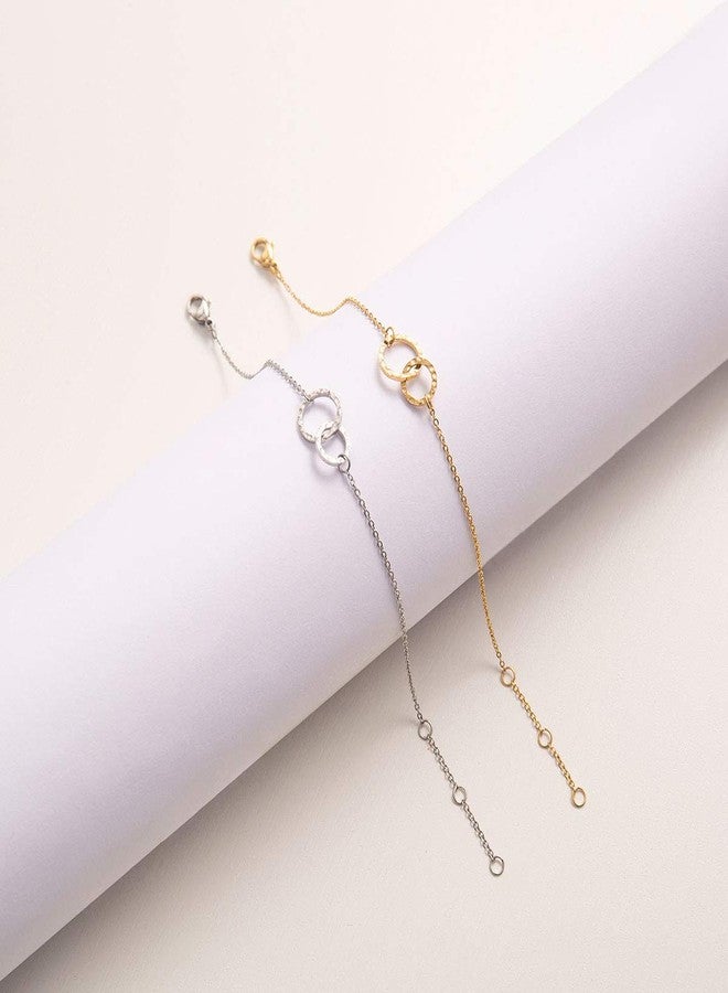 Zealmer Dainty Stainless Steel Hammered Double Circles Sisters Bracelets for 2, 16K Gold Plated - Image 5