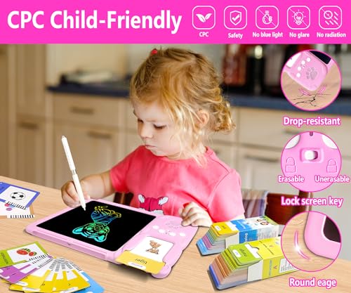 Rylai Toddler Toys Talking Flash Cards Kindergarten Learning Resources 510 Sight Words with Drawing Tablet for Speaking Doodling Sensory Toys for Kids with Autism Boys Girls 2 3 4 5 6 Pink - Image 5