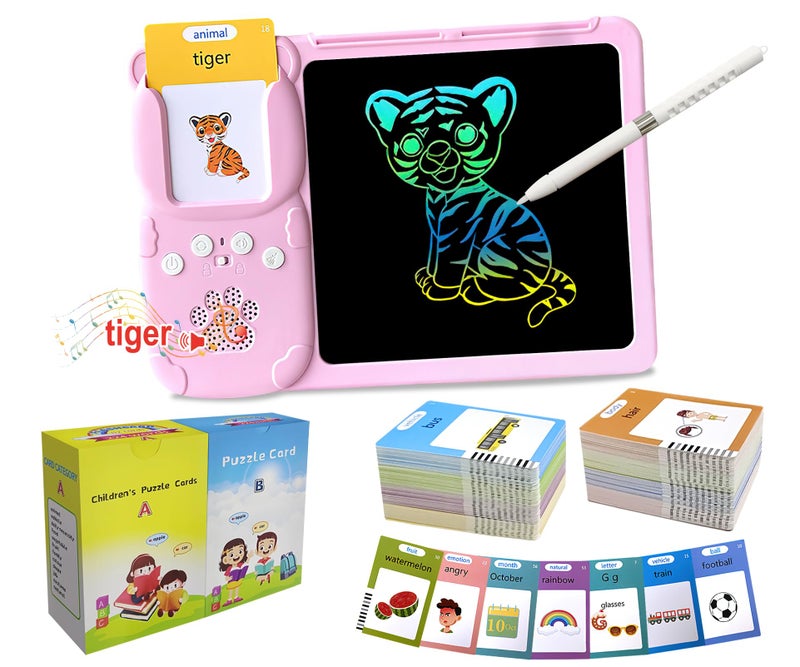 Rylai Toddler Toys Talking Flash Cards Kindergarten Learning Resources 510 Sight Words with Drawing Tablet for Speaking Doodling Sensory Toys for Kids with Autism Boys Girls 2 3 4 5 6 Pink - Image 3