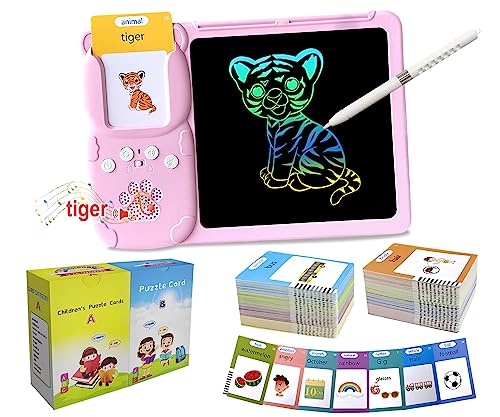 Rylai Toddler Toys Talking Flash Cards Kindergarten Learning Resources 510 Sight Words with Drawing Tablet for Speaking Doodling Sensory Toys for Kids with Autism Boys Girls 2 3 4 5 6 Pink - Image 1