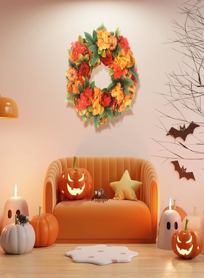 lokeisna 18In Fall Wreaths for Front Door, Bright Pumpkin Hydrangea Wreath, Peony Wreaths for Front Door Indoor Outdoor Autumn Harvest Thanksgiving Décor - Image 5