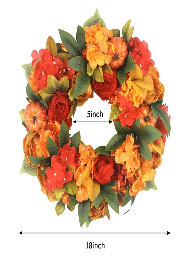 lokeisna 18In Fall Wreaths for Front Door, Bright Pumpkin Hydrangea Wreath, Peony Wreaths for Front Door Indoor Outdoor Autumn Harvest Thanksgiving Décor - Image 2