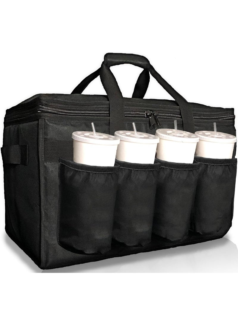 YelaJoy Insulated Food Delivery Bag with 4 Cup Holders, Insulated Pizza Delivery Bag, Catering Bag, Reusable Grocery Cooler/Hot Bags, Pizza Carrier, Tote Bags for Shopping, Travel, Doordash (Black,22*14*12inch) - Image 1