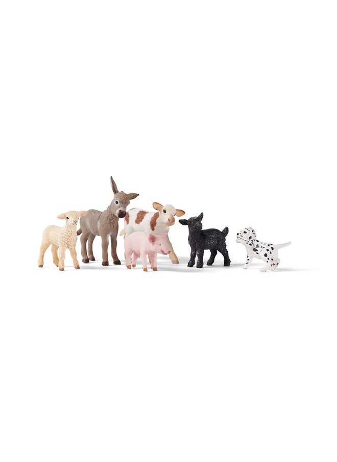 Schleich Farm World 6-Piece Baby Farm Animal Toy Gift Set Including Donkey Foal, Lamb, Calf, Dalmatian Puppy And Goat Kid  - Image 1