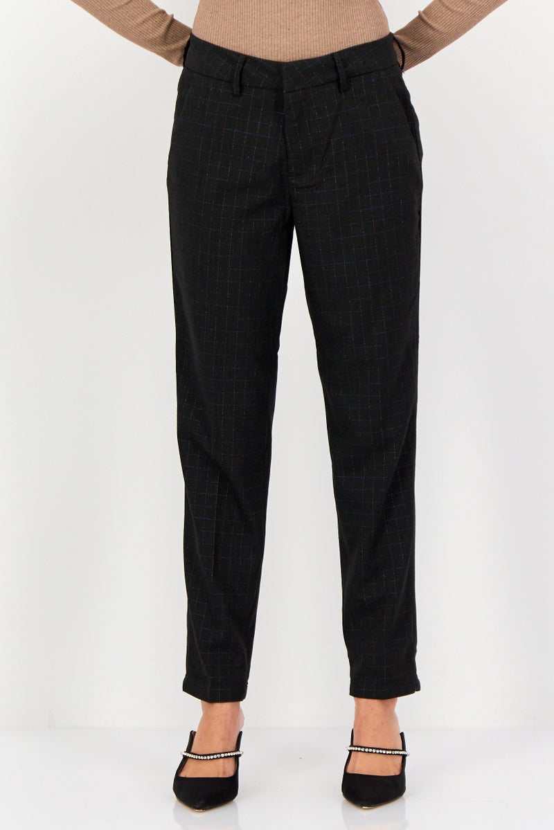 Reiko Women Cigarette Fit checkered Dress Pants, Black - Image 1