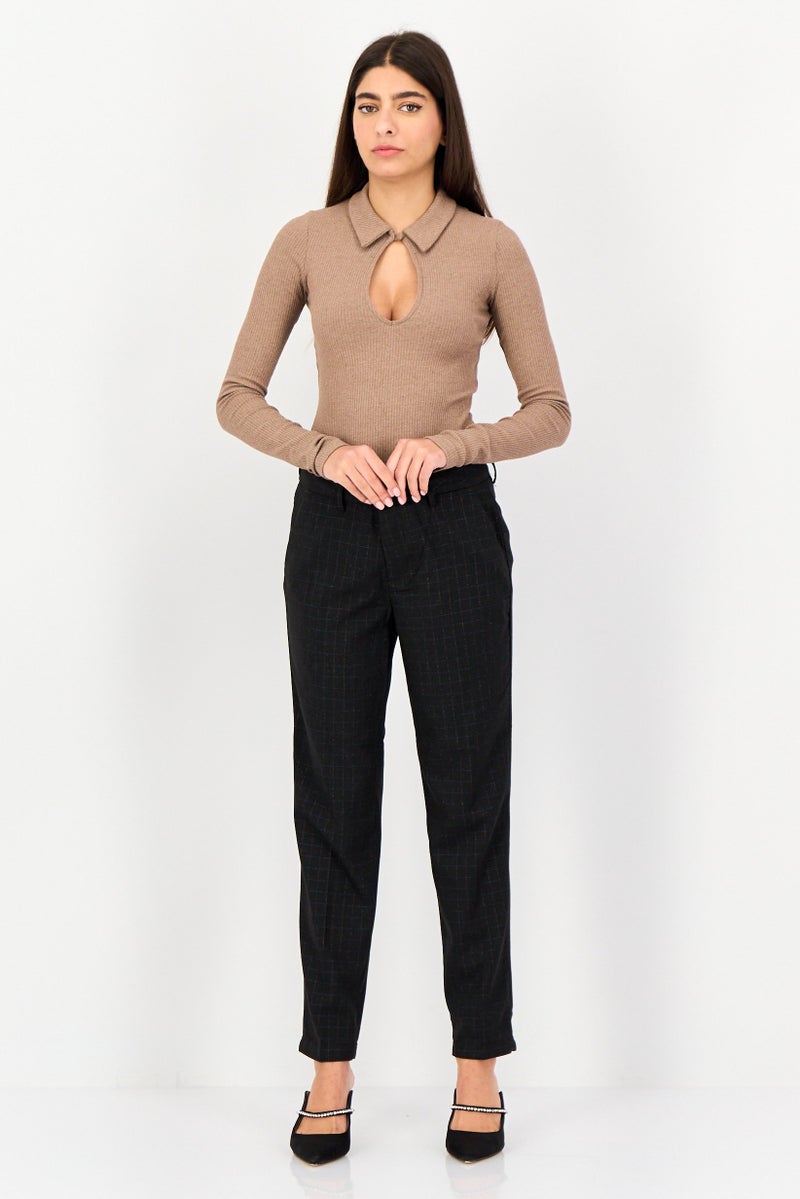 Reiko Women Cigarette Fit checkered Dress Pants, Black - Image 3