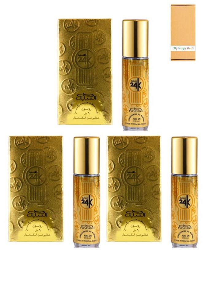 Nabeel 3 Pcs Nabeel Gold 24K Alcohol Free Roll On Oil Perfume 6ML - Image 1