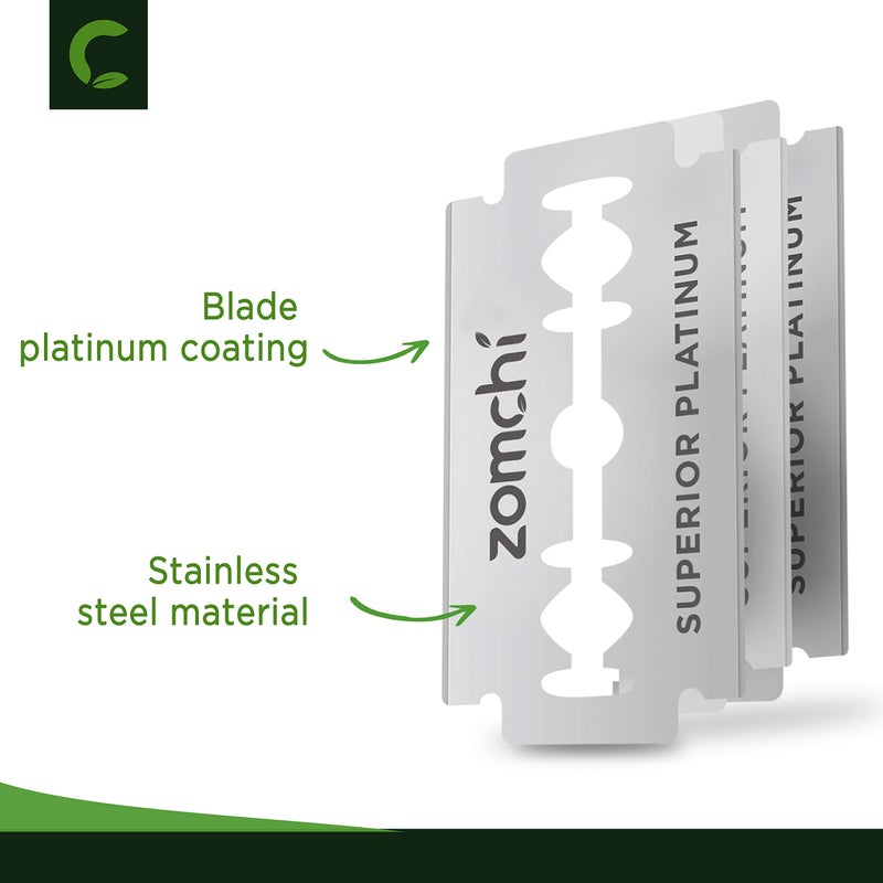 zomchi Double Edge Razor Blades, 50 Counts Safety Razor Blades for Shaving, Platinum Stainless Steel Shaving Blades for Men and Women, Fits All Standard Double Edge Razors - Image 2