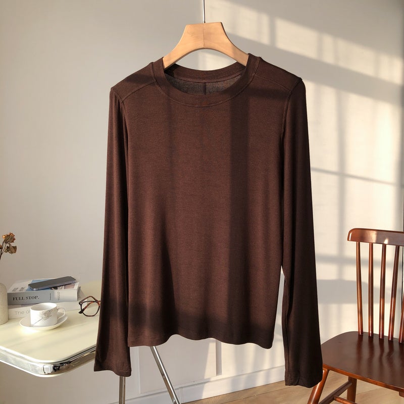 Powerful Factory Early Spring Lyocell Acetate Wool Round Neck Muscle Base Bottoming Shirt Women'S Right Shoulder Long-Sleeved T-Shirt - Image 1