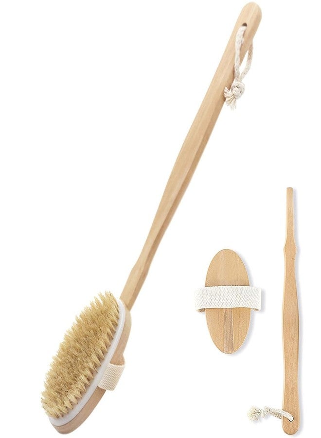 STORE77® Shower Brush with Long Handle, Back Scrubber for Shower Wooden Long Handle for Skin Exfoliating 2 in 1 Wet Dry Stiff Natural Bristles Bath Brush - Image 1