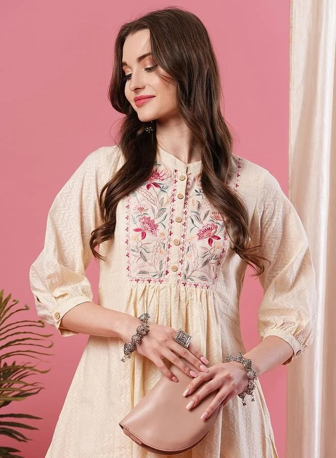Globus  Embroidered Mandarin Collar A-Line Kurta With Palazzo Set for Women | Best Price UAE