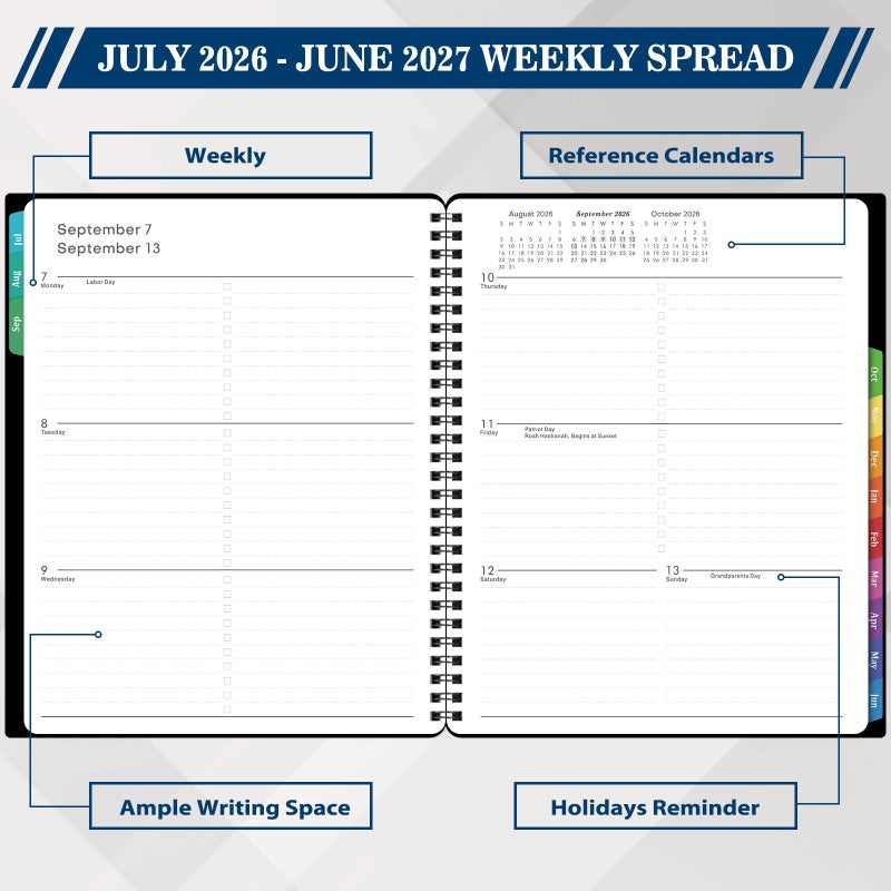 BooQool Planner 2026-2027 - Academic Planner 2026-2027 Weekly and Monthly from Jul. 2026 - Jun. 2027, 8" x 10", Wirebound, 12 Monthly Tabs, Flexible PP Cover, Suitable for School & Office, Enterprise - Image 4