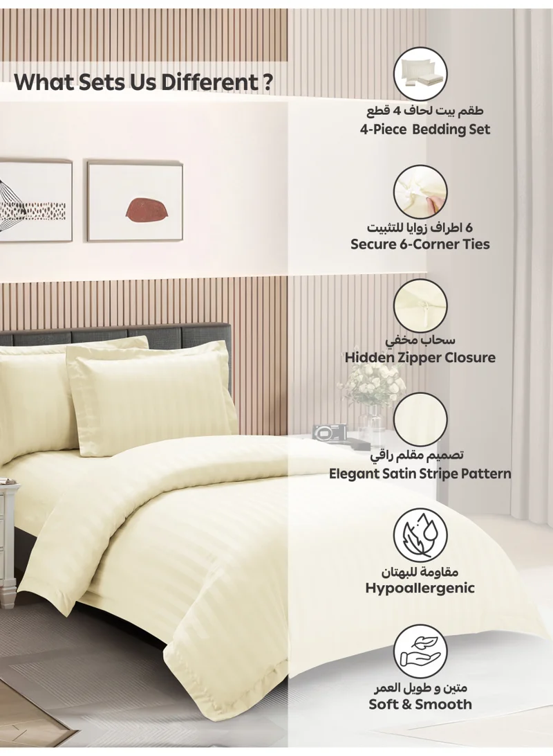 دوناتيلا Striped Duvet Cover Set Single Size 170x230 cm - 4-Pcs Bed Set, Microfiber Fabric - 1 Duvet Cover, 1 Fitted Sheet, 2 Pillow Sham, (Filler Not Included)