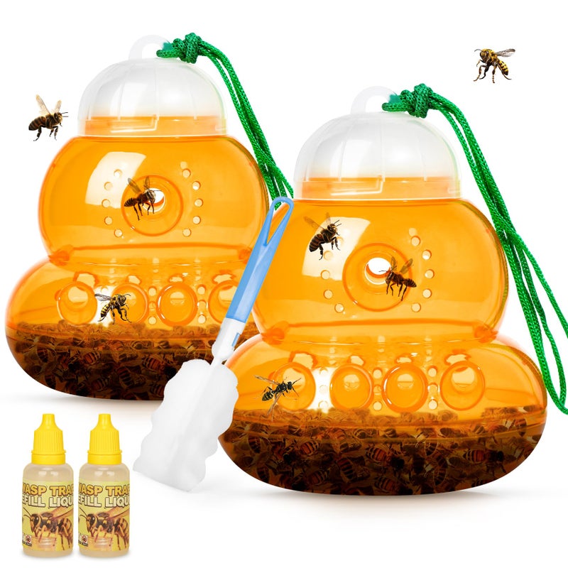 Stingmon 2 Pack Reusable Wasp Traps Outdoor Hanging with Baits, Bee Traps for Outside with Bait Attractant Refills Yellow Jacket Trap Carpenter Hornet Trap Wasp Catcher for Outdoors, Wasps Killer Garden, Farm - Image 1