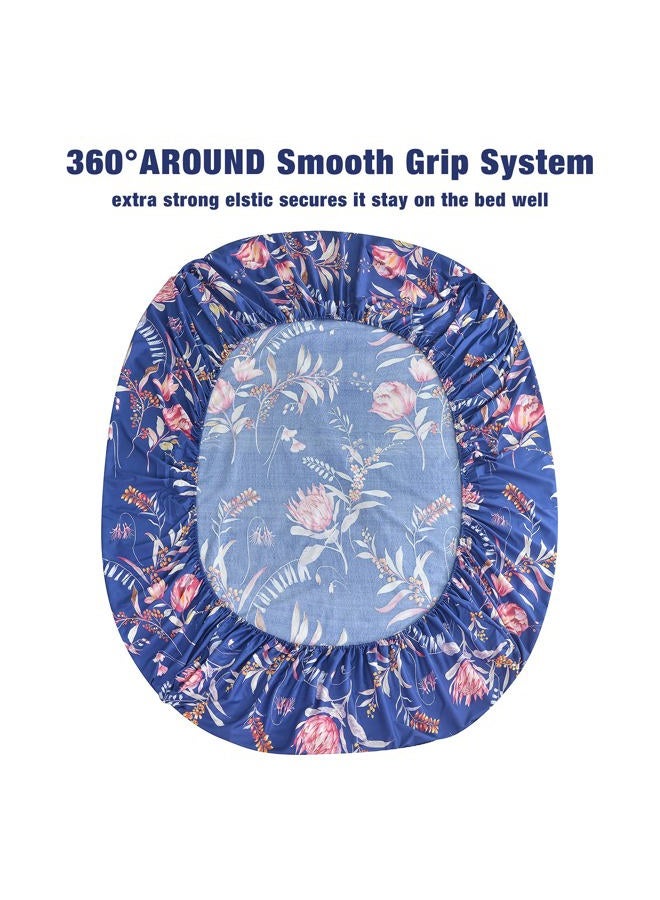 JSD Navy Floral Sheet Set Cal King, 4 Piece Printed Microfiber Sheets Extra Deep Pocket Wrinkle Free - Image 2