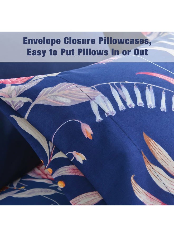 JSD Navy Floral Sheet Set Cal King, 4 Piece Printed Microfiber Sheets Extra Deep Pocket Wrinkle Free - Image 4