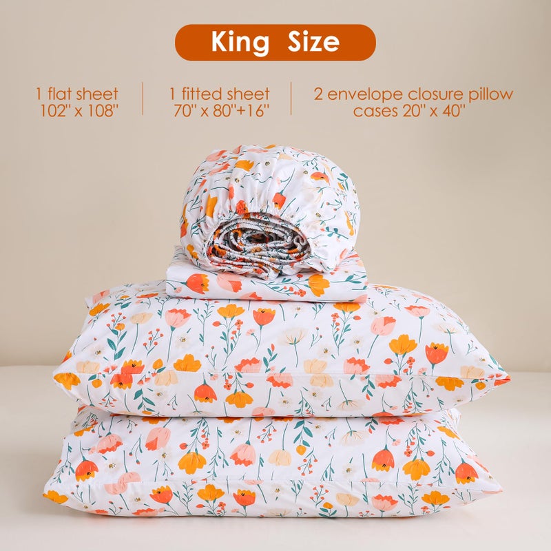 JSD Tulip Floral Sheet Set King Size  4 Piece Printed Microfiber Bed Sheets Deep Pocket - Image 2