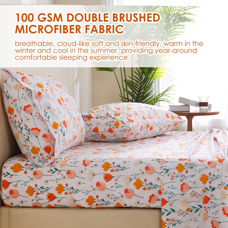 JSD Tulip Floral Sheet Set King Size  4 Piece Printed Microfiber Bed Sheets Deep Pocket - Image 5