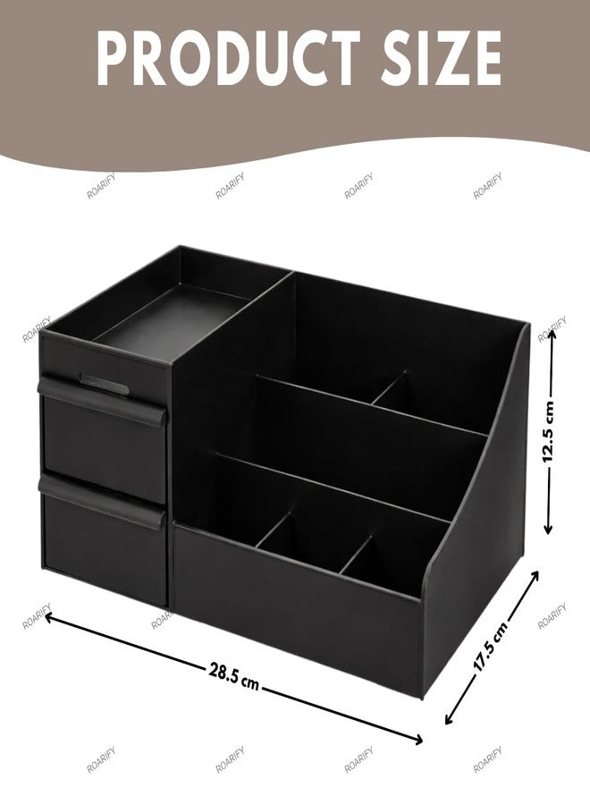 ROARIFY Makeup Organizer with Drawers – Plastic Cosmetic Storage Box for Vanity, Skincare, Lipstick & Brushes, Multipurpose Countertop Organizer for Home & Office (Black) - Image 2
