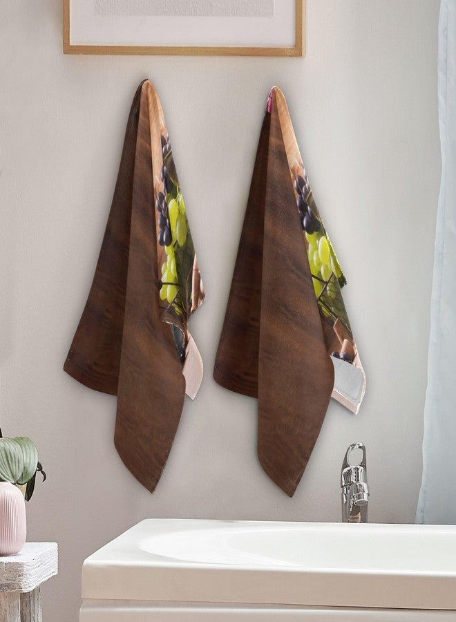 HATESAH 2 Pack Red Wine Hand Towels for Bathroom,Soft Absorbent Green Grapes Glasses of Wine Brown Wooden Planks Farmhouse Decorative Guest Bathroom Towels,Quick Dry Dish Kitchen Towels 14"x28" - Image 4