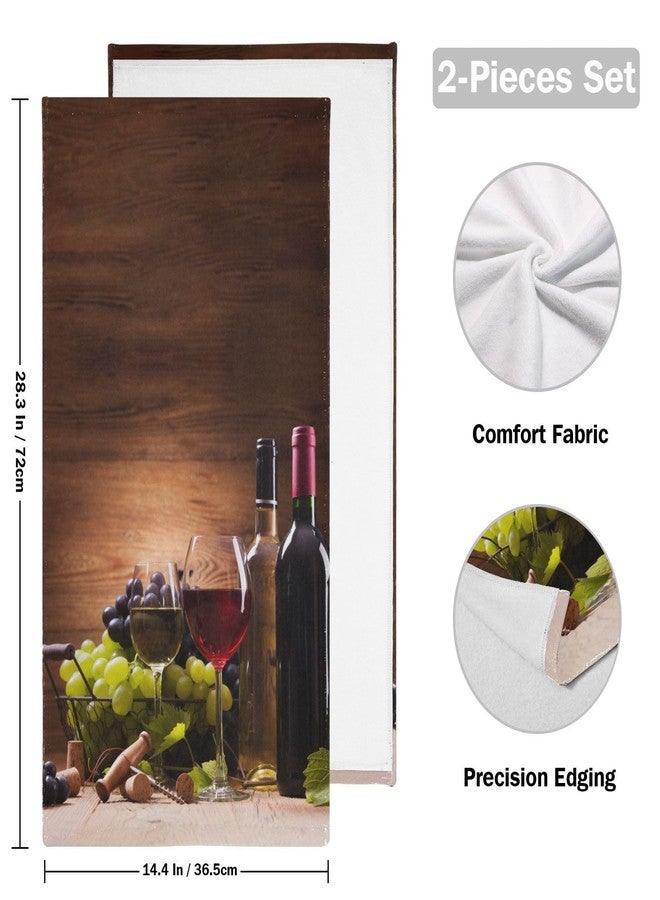 HATESAH 2 Pack Red Wine Hand Towels for Bathroom,Soft Absorbent Green Grapes Glasses of Wine Brown Wooden Planks Farmhouse Decorative Guest Bathroom Towels,Quick Dry Dish Kitchen Towels 14"x28" - Image 2