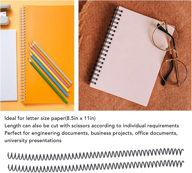 100 Pack Plastic Spiral Binding Coils, 9.5mm(3/8), 75 Sheet Capacity, 4:1 Pitch, 48Loops, for A4 Paper, for Students and Coworkers (Black) - Image 3