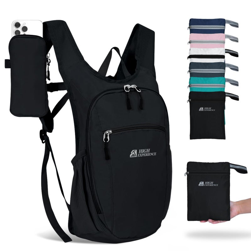 HIGH EXPERIENCE Hiking Backpack 10L/15L Small Daypack Lightweight Packable Travel Foldable Water Resistan for Women Men (Black, 10L) - Image 1