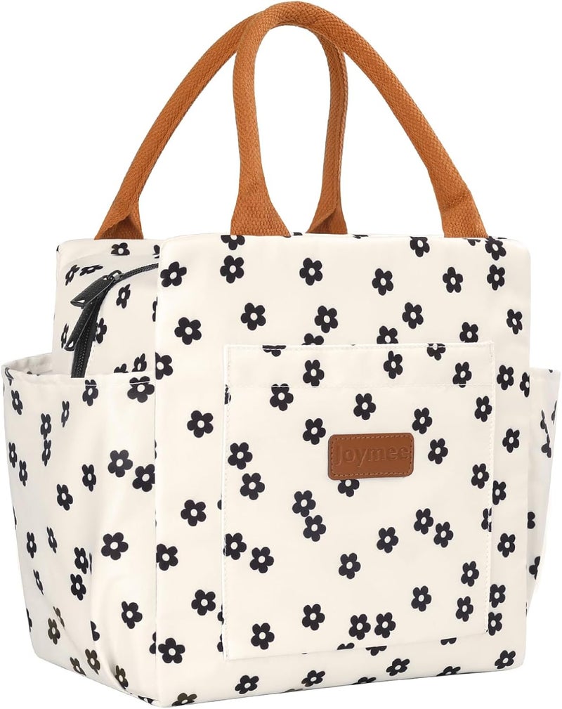Joymee Lunch Bag Women Insulated Lunch Box Reusable Leakproof Large Spacious Cooler Tote for Women Men Adult with Bottle Holder and Side Pockets for Work Office Travel Picnic - Black Little Floral - Image 1