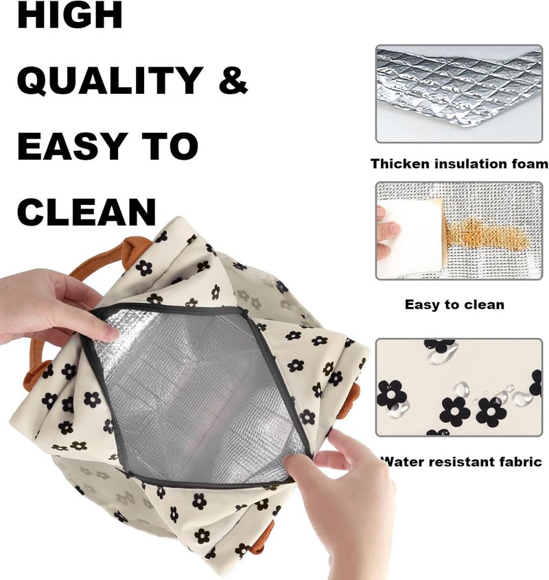 Joymee Lunch Bag Women Insulated Lunch Box Reusable Leakproof Large Spacious Cooler Tote for Women Men Adult with Bottle Holder and Side Pockets for Work Office Travel Picnic - Black Little Floral - Image 4