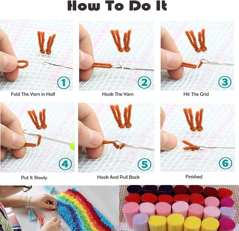 klarako Cute Latch Hook Rug Kit, Latch Hook Kits with Printed Canvas DIY Mat Needlework Yarn Cushion Embroidery Home Decor  cat - Image 4