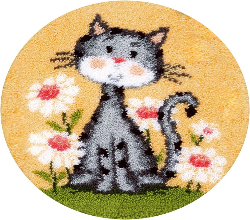 klarako Cute Latch Hook Rug Kit, Latch Hook Kits with Printed Canvas DIY Mat Needlework Yarn Cushion Embroidery Home Decor  cat - Image 1