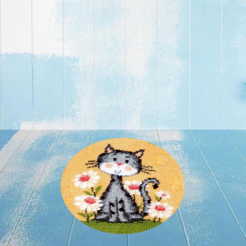 klarako Cute Latch Hook Rug Kit, Latch Hook Kits with Printed Canvas DIY Mat Needlework Yarn Cushion Embroidery Home Decor  cat - Image 5