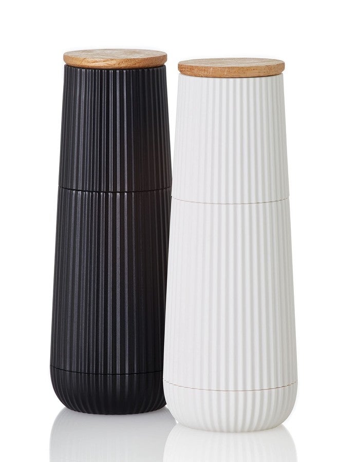 AdHoc Scape Salt & Pepper Mill Set - Salt & Pepper Grinders with Ultra-Sharp Grinding Mechanisms - Refillable Mills & Spice Shakers with Adjustable Grinding - Black & White - Image 1