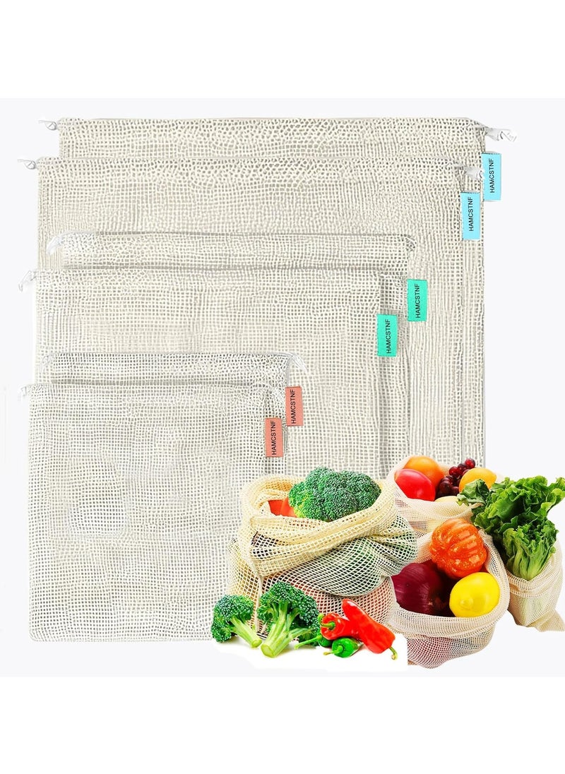 Oasisgalore 6-Pack Reusable Cotton Mesh Produce Bags with Drawstring for Fruits and Vegetables (2S/2M/2L)  - Image 1