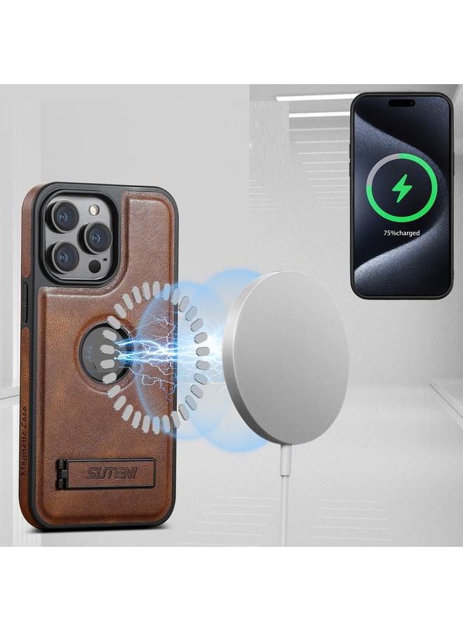 Suteni Case For iPhone 16 Plus G2 Magsafe Oil Wax Leather Back Phone Case with Holder - Image 2