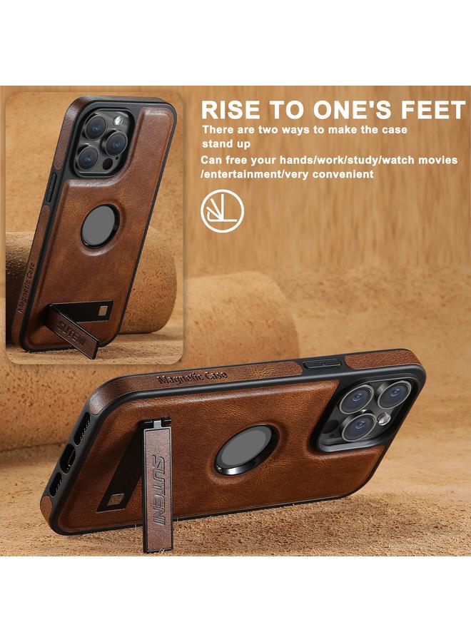 Suteni Case For iPhone 16 Plus G2 Magsafe Oil Wax Leather Back Phone Case with Holder - Image 4