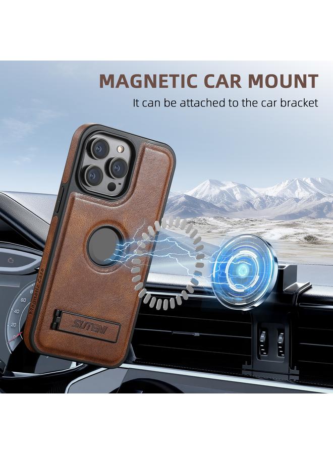 Suteni Case For iPhone 16 Plus G2 Magsafe Oil Wax Leather Back Phone Case with Holder - Image 3