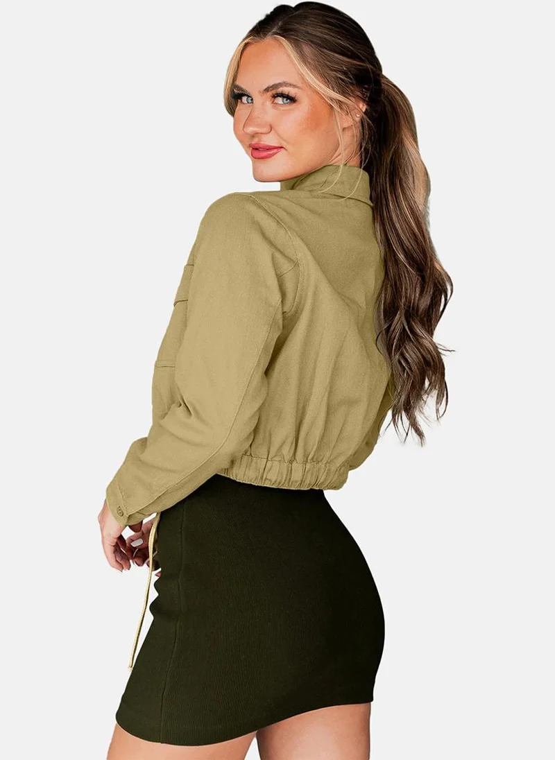 يونيكي Khaki Regular Fit Spread Collar Long Sleeves Shirts