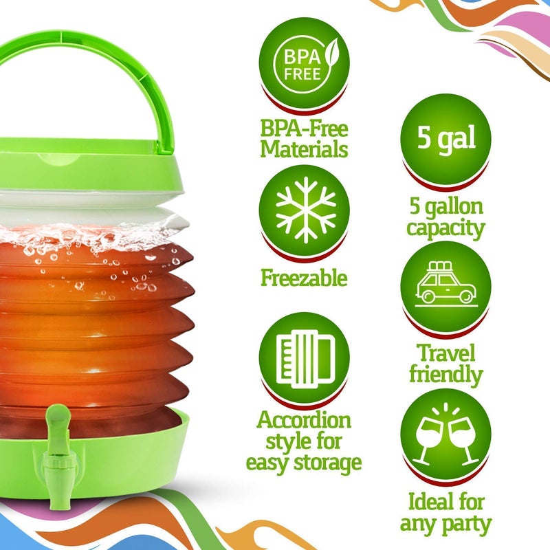 Dhruheer Multicolor Folding Beverages Dispenser Cold Drink Container Plastic Collapsible Water Storage Bucket for Home Outdoor Party Traveling Picnic 55 Litter - Image 2