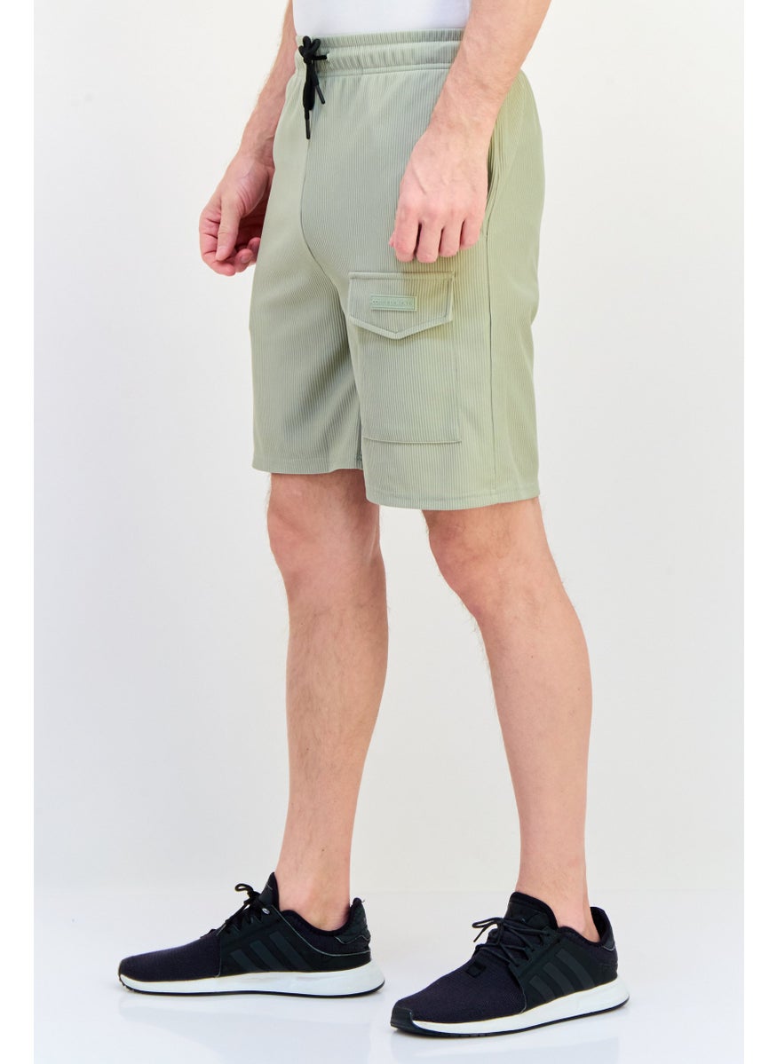 Core Elements Men Brand Logo Basic Shorts, Moss Grey  - Image 2