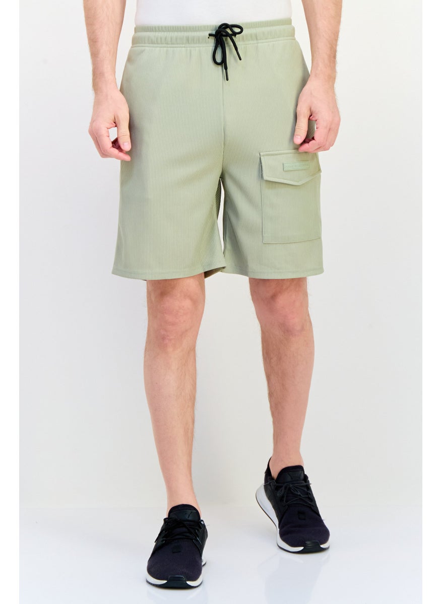 Core Elements Men Brand Logo Basic Shorts, Moss Grey  - Image 1