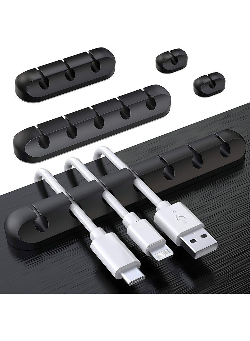 أثير حامل سلك منظم الكابلات المكون من 5 عبوات ، إدارة الكابلات ذاتية اللصق لكابل USB / سلك الطاقة / الأسلاك ، السيارة والمكتب ، المنزل والمكتب (7-5-3-1-1 فتحات) ، أسود - Image 1