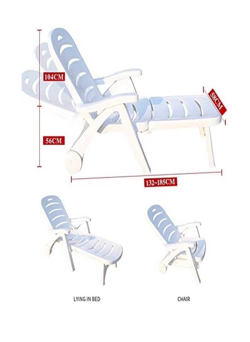 Generic Beach Chair,Leisure Beach Lounge Chairs,Foldable Beach Chair,Plastic Pool Bed,Adjustable Summer Sunlounger (White-1 chair)  - Image 2