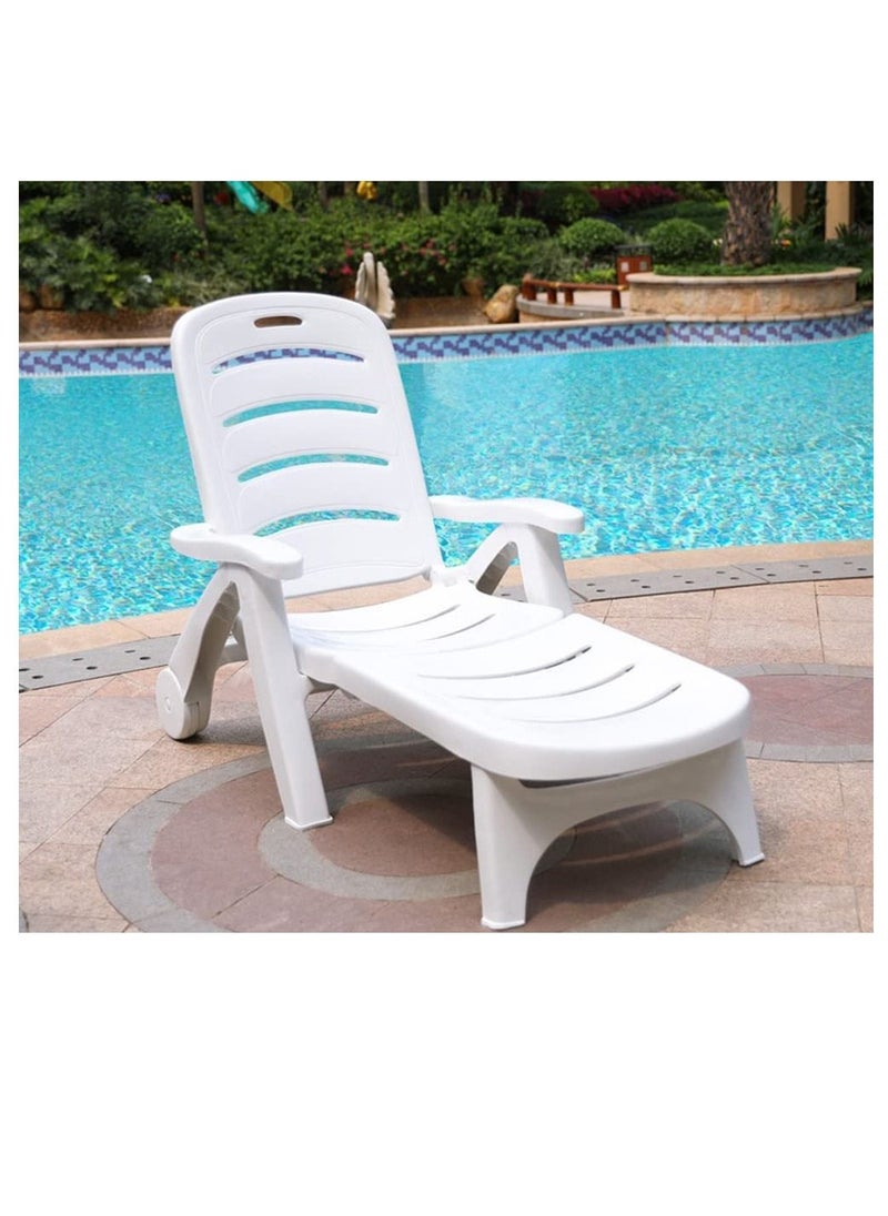 Generic Beach Chair,Leisure Beach Lounge Chairs,Foldable Beach Chair,Plastic Pool Bed,Adjustable Summer Sunlounger (White-1 chair)  - Image 1