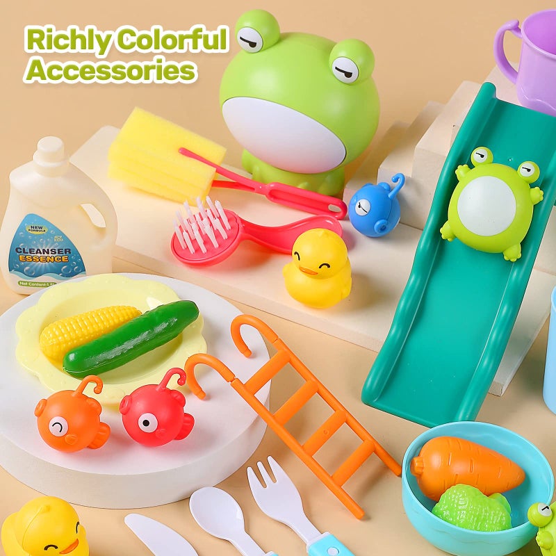 CUTE STONE Play Sink with Running Water, Kitchen Sink Toys with Upgraded Electric Faucet, Play Kitchen Toy Accessories, Pool Floating Fishing Toys for Water Play, Kids Role Play Dishwasher Toy - Image 4
