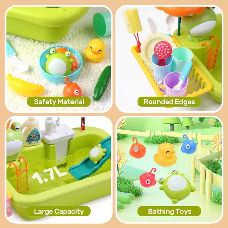 CUTE STONE Play Sink with Running Water, Kitchen Sink Toys with Upgraded Electric Faucet, Play Kitchen Toy Accessories, Pool Floating Fishing Toys for Water Play, Kids Role Play Dishwasher Toy - Image 5